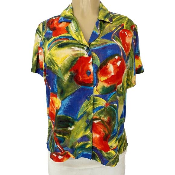Jams World Button Down Shirt Top Blouse Short Sleeve W624 Mango Floral M… - Picture 1 of 5